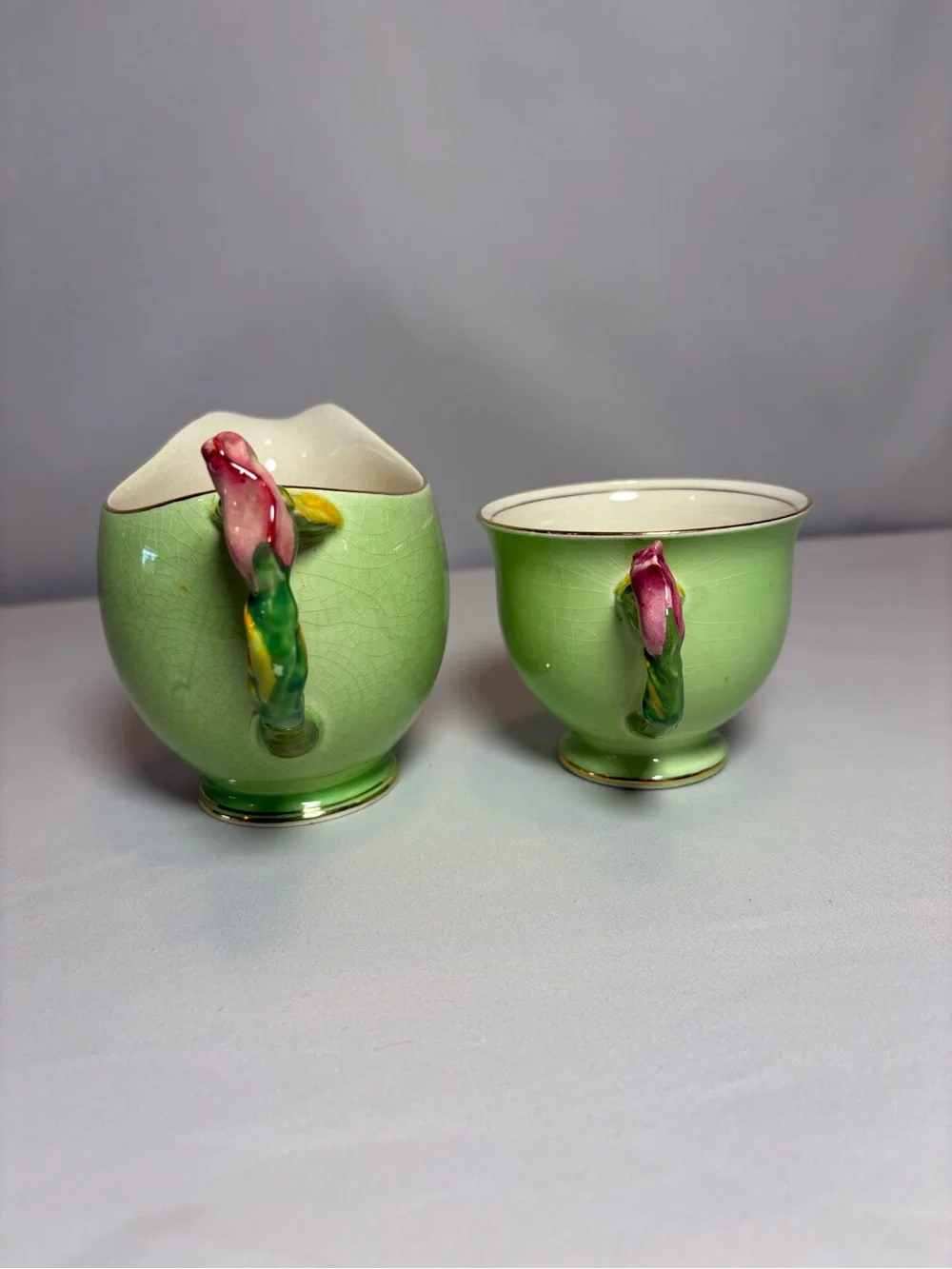 Vintage Royal Winton Grimwades Tiger Lily green creamer and sugar bowl set 1940s